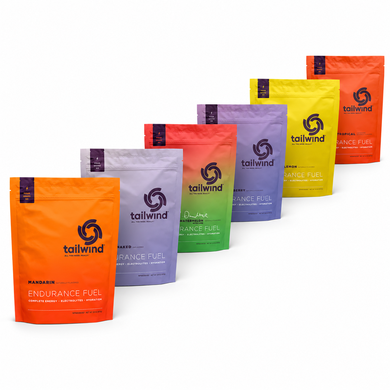 Embalações coloridas de combustível para resistência tailwind em várias cores e sabores
