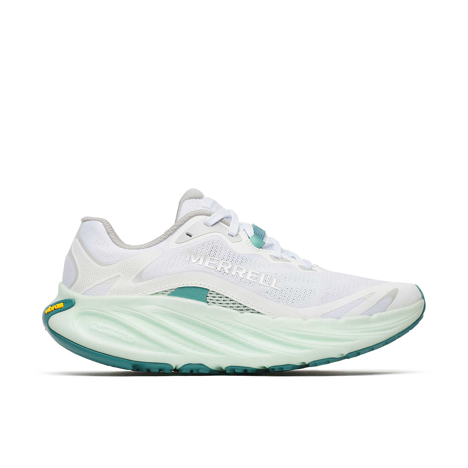 Ténis desportivos Merrell branco e verde água com sola grossa antiderrapante