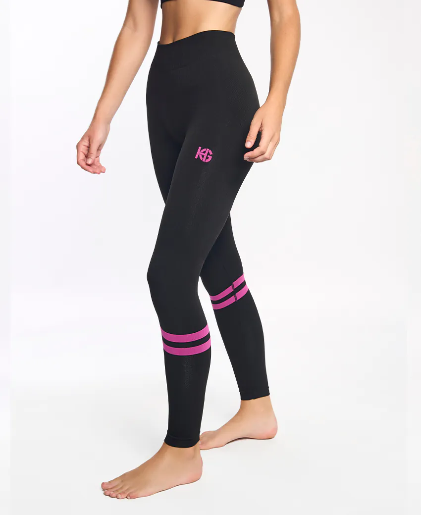 Leggings pretas com riscas cor-de-rosa e logótipo KG cor-de-rosa