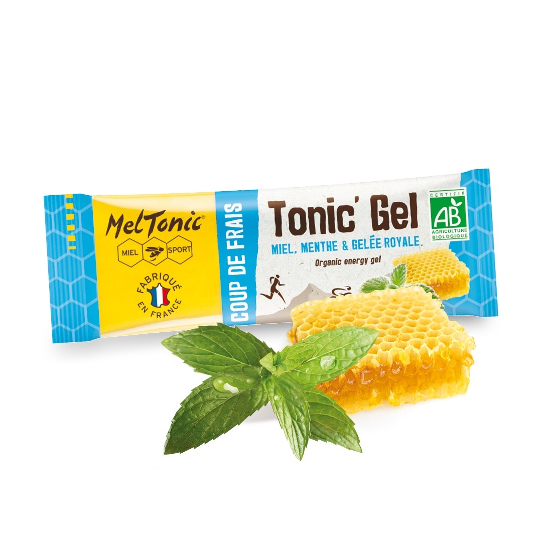 Barra energética MelTonic Tonic Gel com folhas de menta e favo de mel