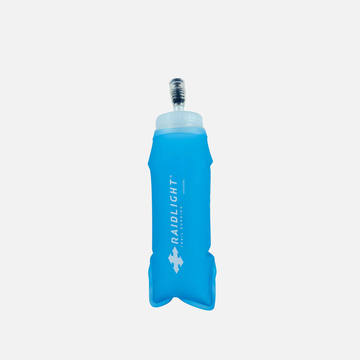 Garrafa de água flexível azul com texto branco RAIDLIGHT