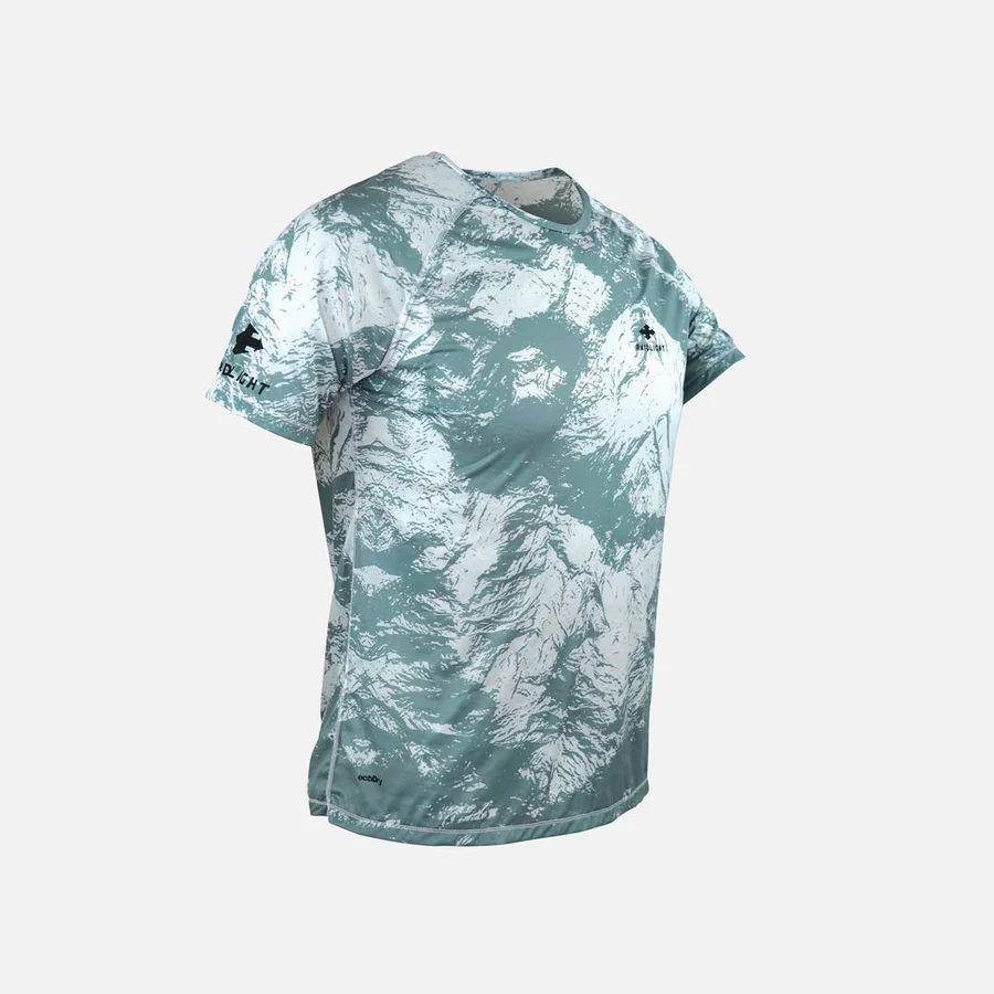 T-shirt desportiva de manga curta com padrão cinza e branco