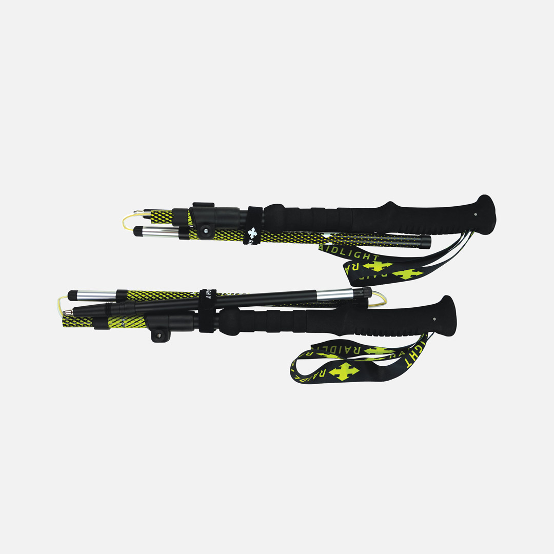 Par de bastões de trekking dobráveis em alumínio preto e amarelo