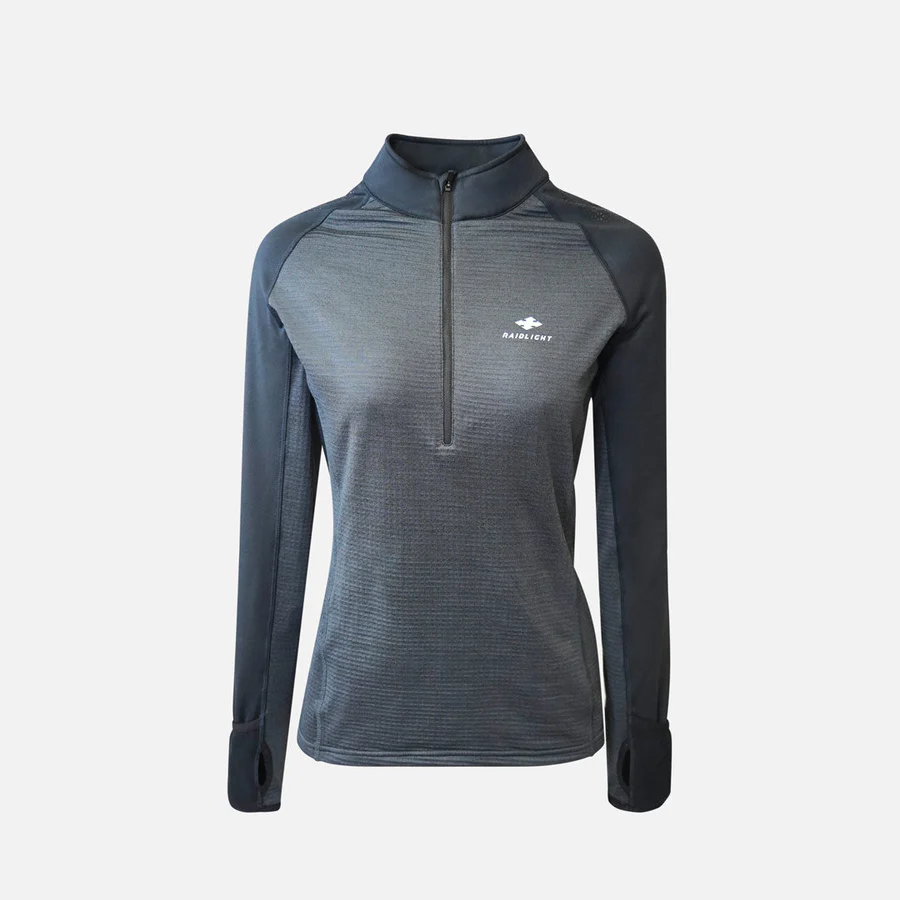 Camisola desportiva feminina cinza escuro com fecho e logo Raidlight