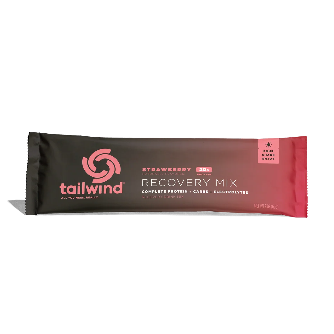Embalagem de mistura para bebida de recuperação sabor morango tailwind em tons rosa e castanho