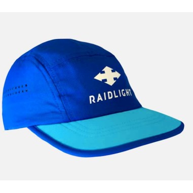 Boné desportivo azul com logótipo branco RAIDLIGHT e aba azul claro