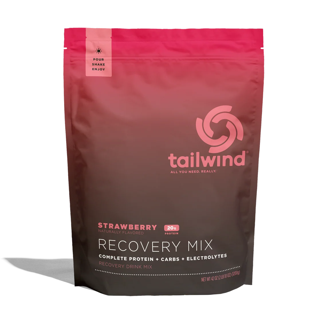 Embalagem rosa e castanha de mix de recuperação tailwind sabor strawberry.