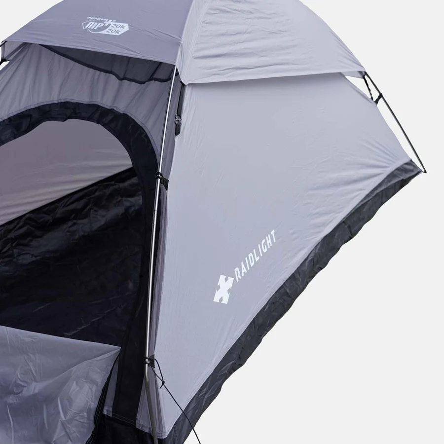 Tenda de campismo cinzenta com logótipo RAIDLIGHT