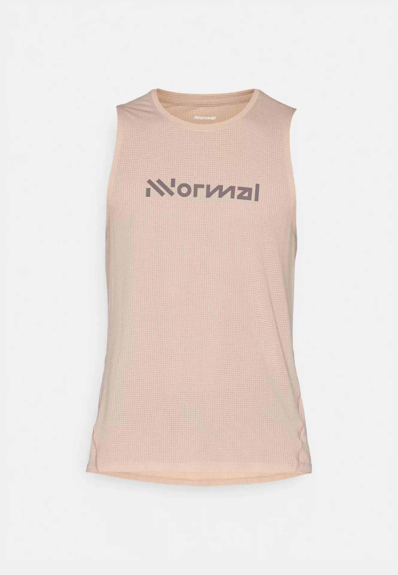 Camisola bege sem mangas com texto roxo 'Normal'