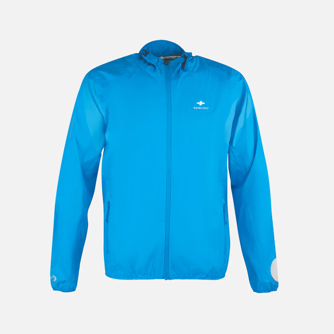Casaco desportivo azul com fecho de correr e logótipo RAPIDLIGHT