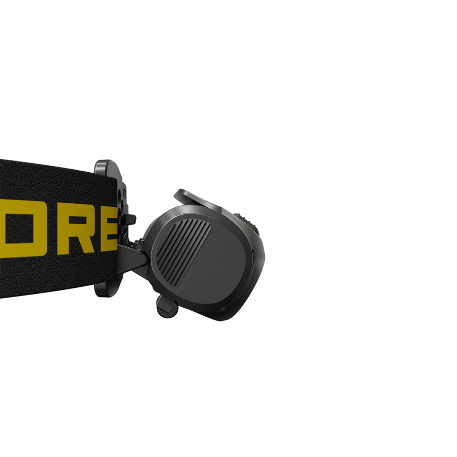 Auricular preto com faixa elástica preta e letras amarelas