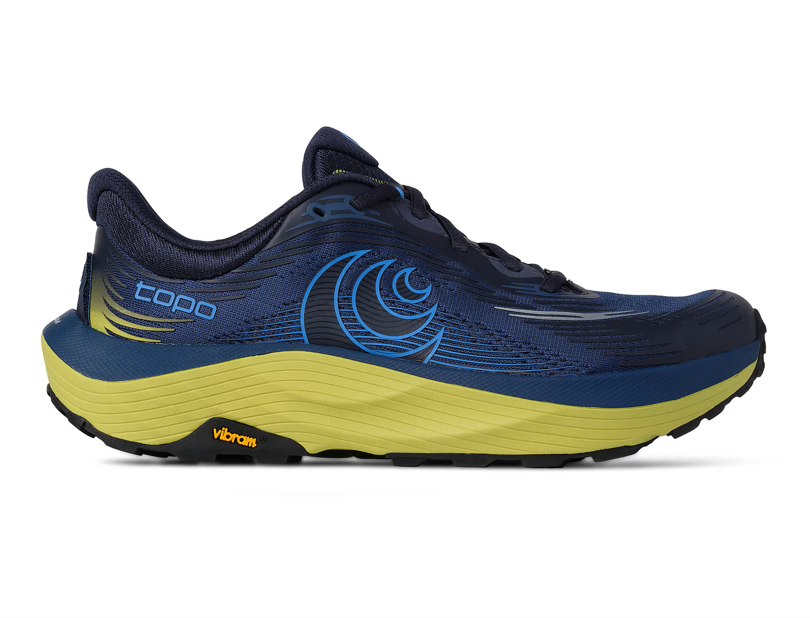 Ténis desportivos TOPO azul escuro com sola amarela e preta Vibram
