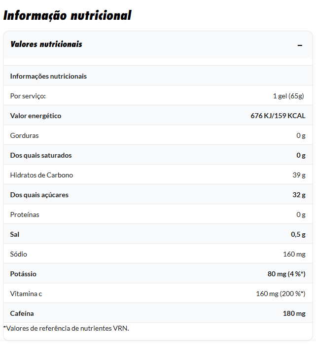 Tabela de informação nutricional em português