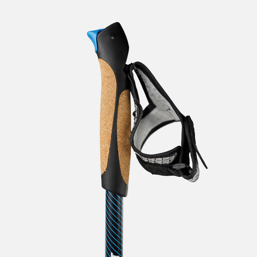 Cabo de bastão de caminhada com pega em cortiça e alça preta ajustável