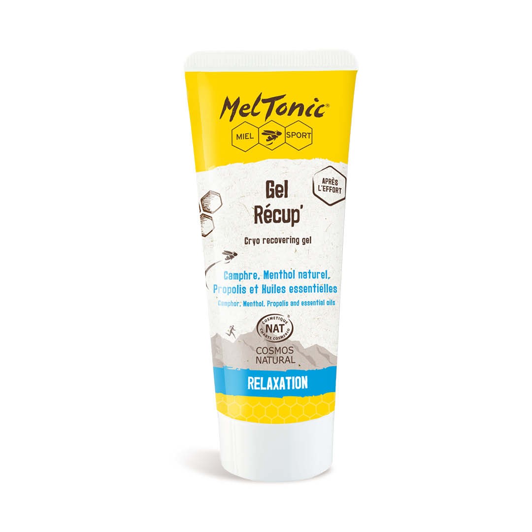 Tubo de gel de recuperação MelTonic Gel Récup em branco, amarelo e azul