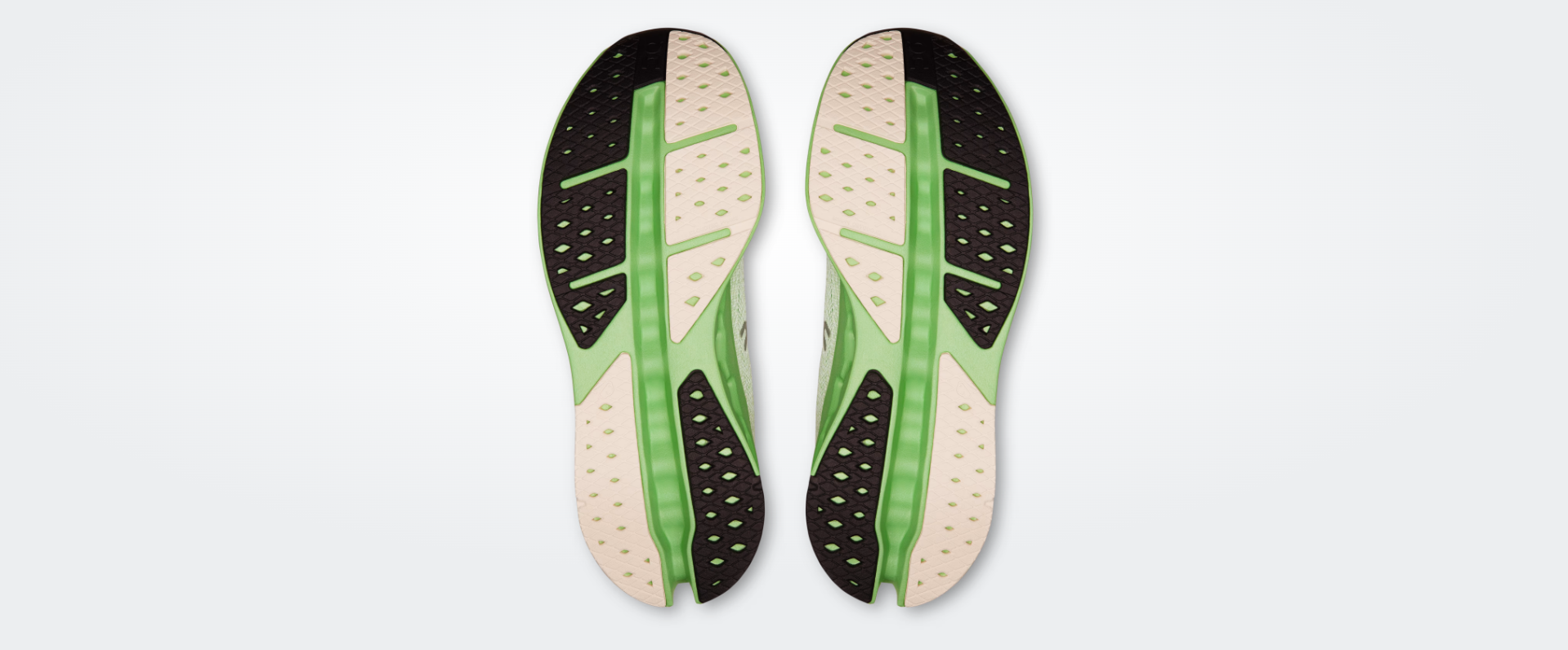 Solas de sapatos desportivos vista inferior verde, preto e bege