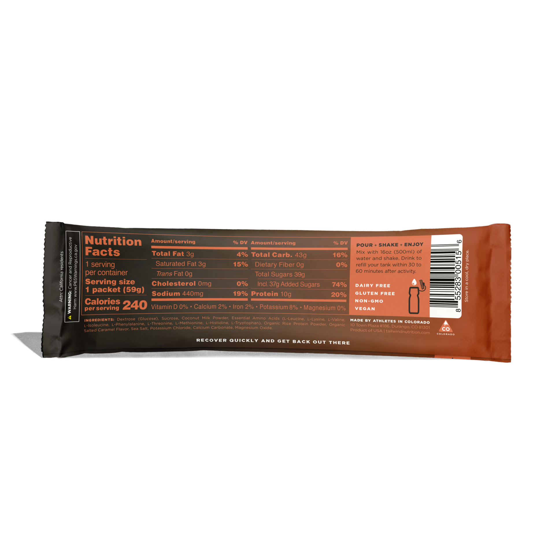 Tabela nutricional e texto informativo em embalagem de snack