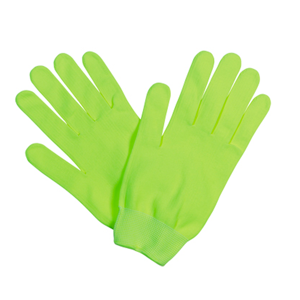 Par de luvas amarelo-neon em fundo branco.