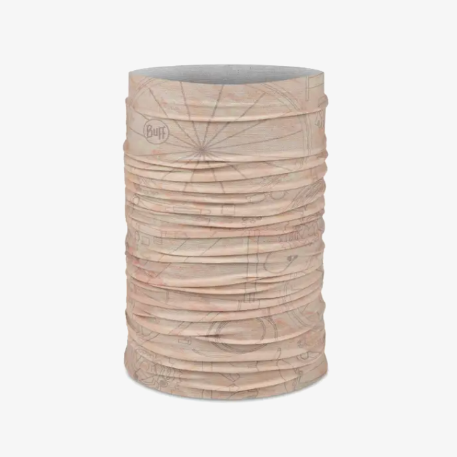 Tubo multifuncional Buff bege com padrão de mapas
