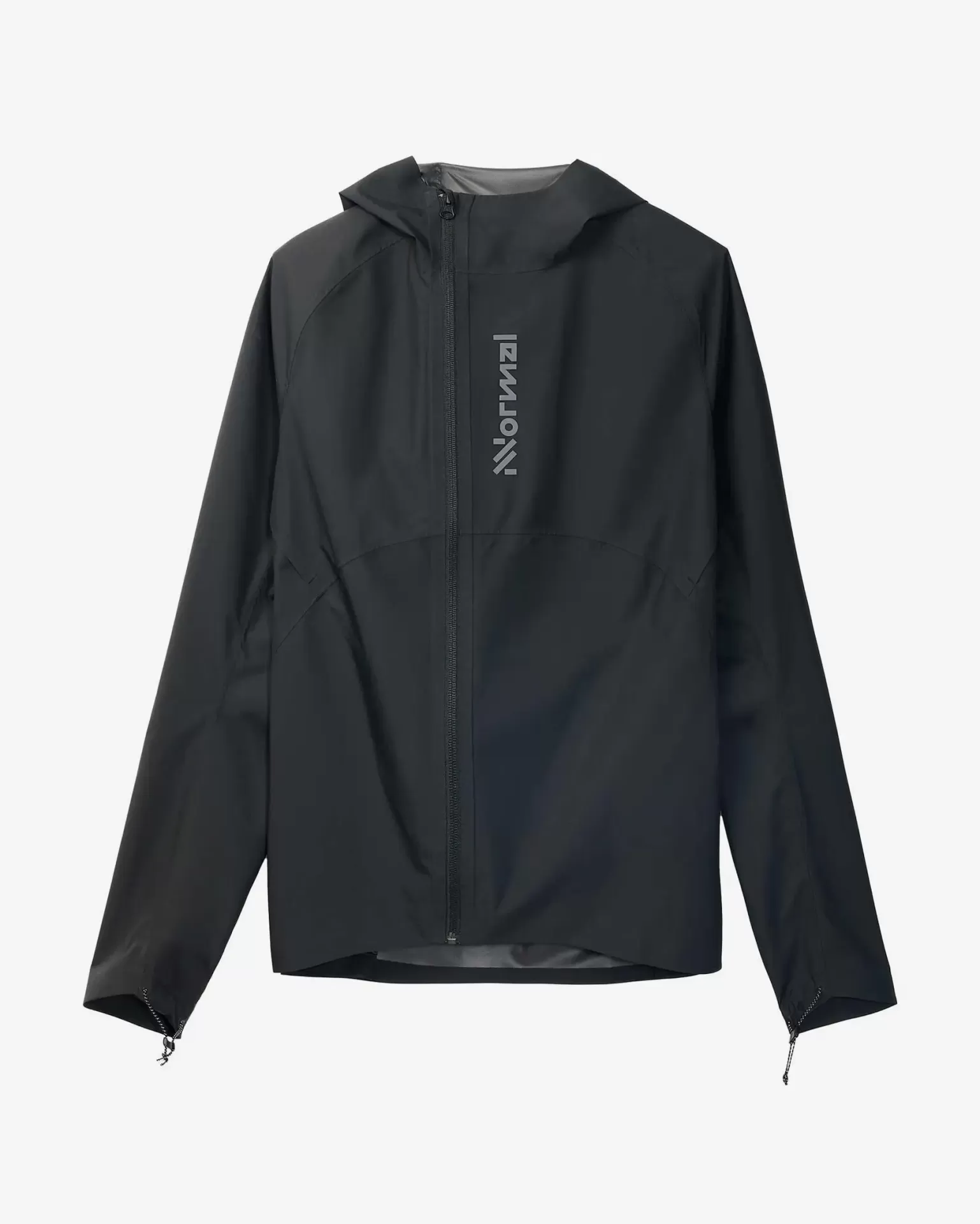 Casaco impermeável preto com capuz e fecho de correr frontal