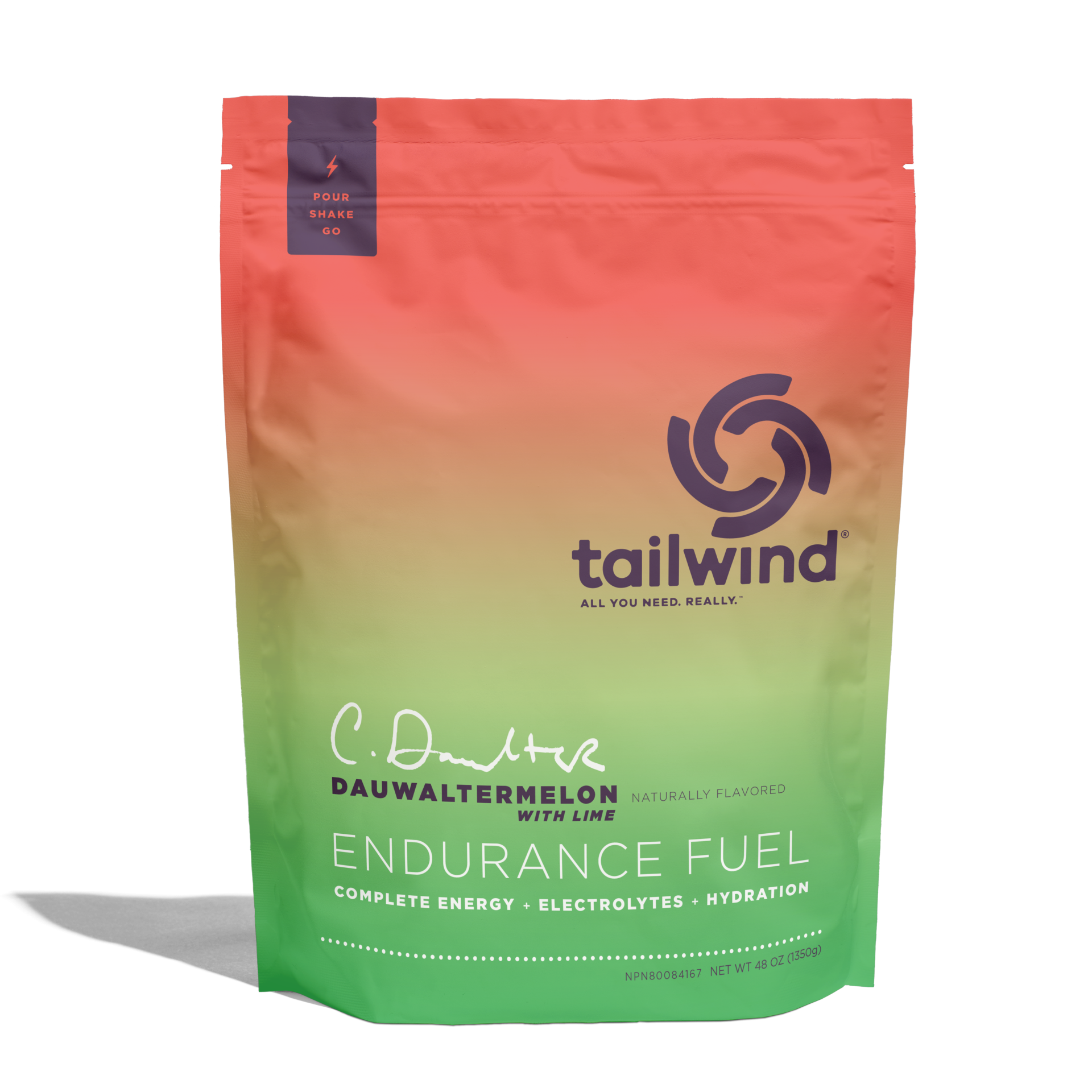 Embalagem plástica colorida gradiente para produto tailwind endurance fuel, sabor dauwaltermelon com lima.