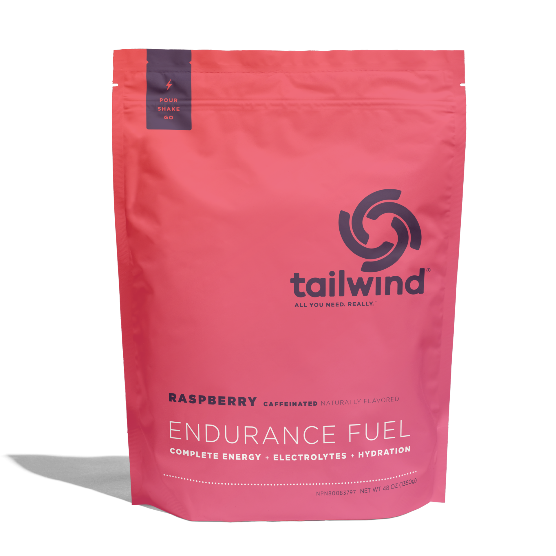 Embalagem rosa do suplemento Endurance Fuel sabor framboesa da marca tailwind