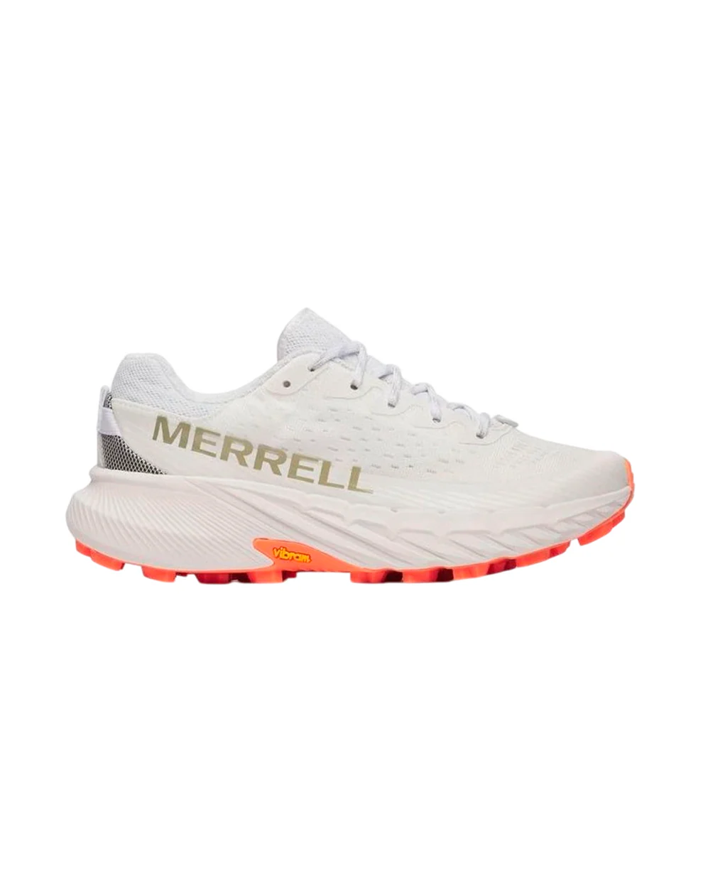 Ténis desportivos brancos Merrell com sola laranja vibram