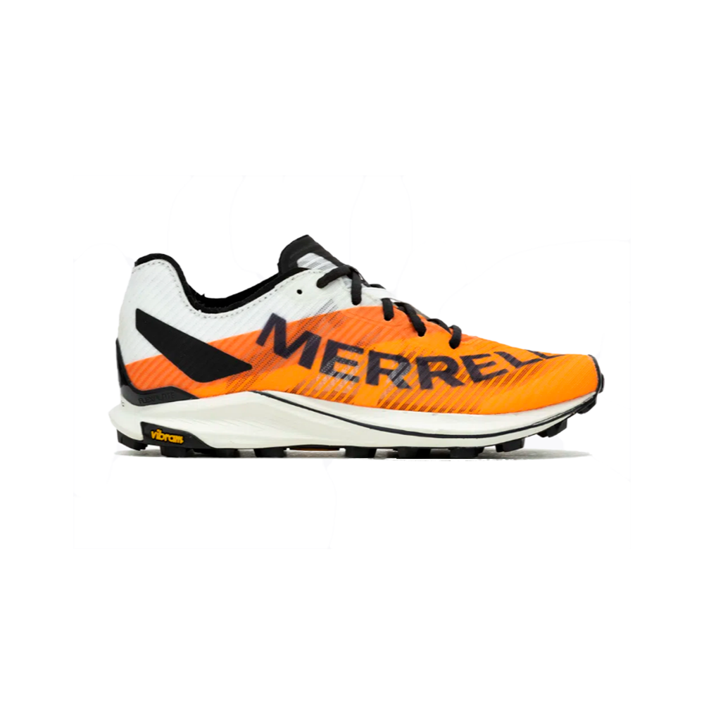 Ténis desportivos laranja e branco com logo Merrell