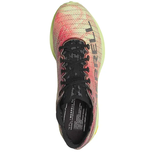 Ténis desportivo Merrell vermelho e verde claro com atacadores pretos