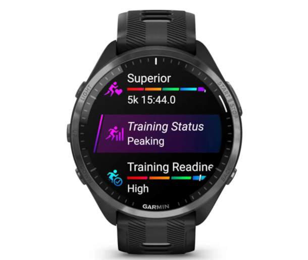 Relógio inteligente Garmin com mostrador a cores e bracelete preta