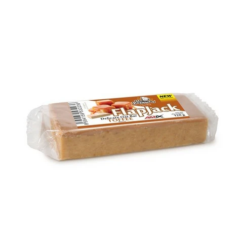 Barra alimentar FlapJack com sabor caramelo e amendoim sobre fundo branco
