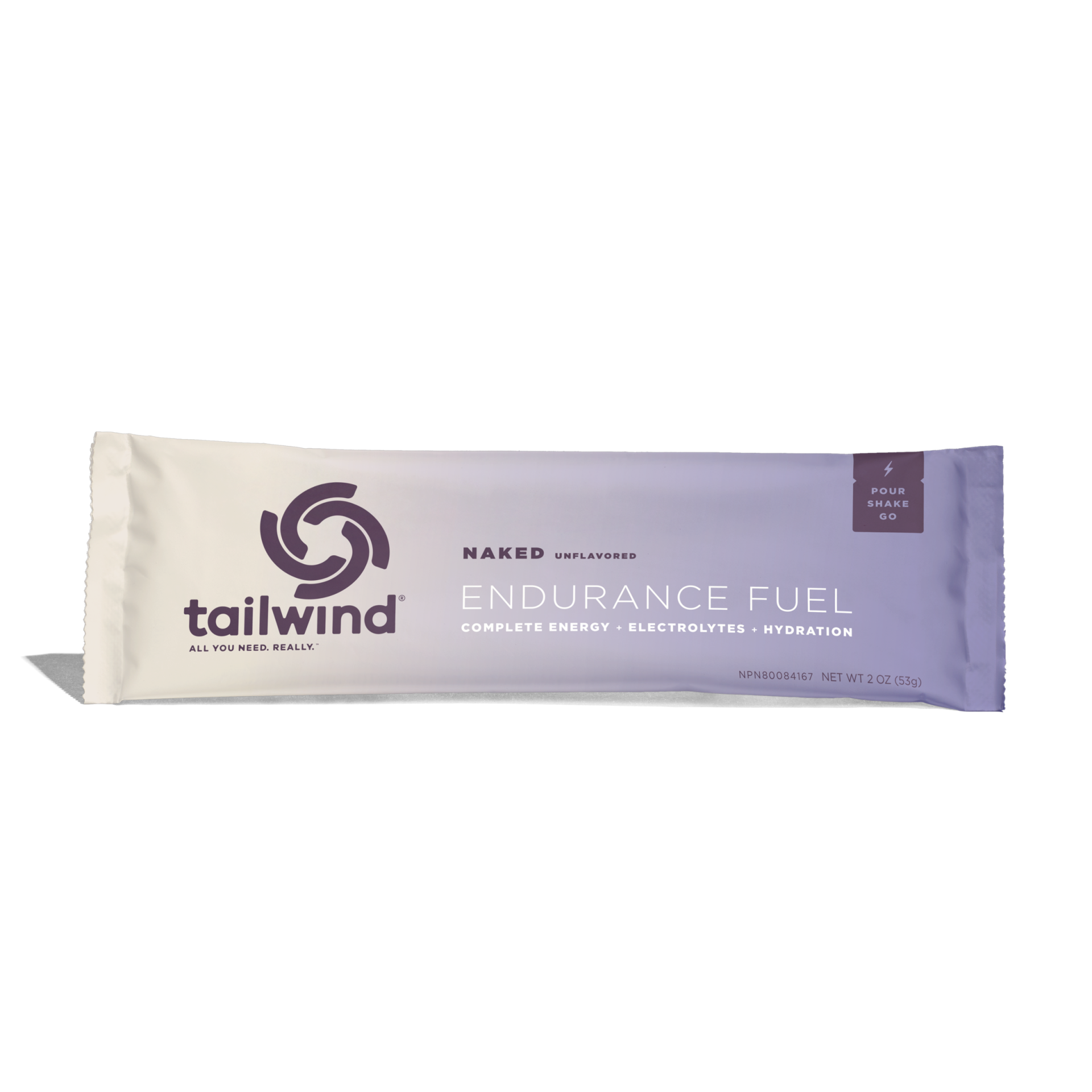 Embalagem Tailwind Endurance Fuel lilás e branco com texto preto e roxo
