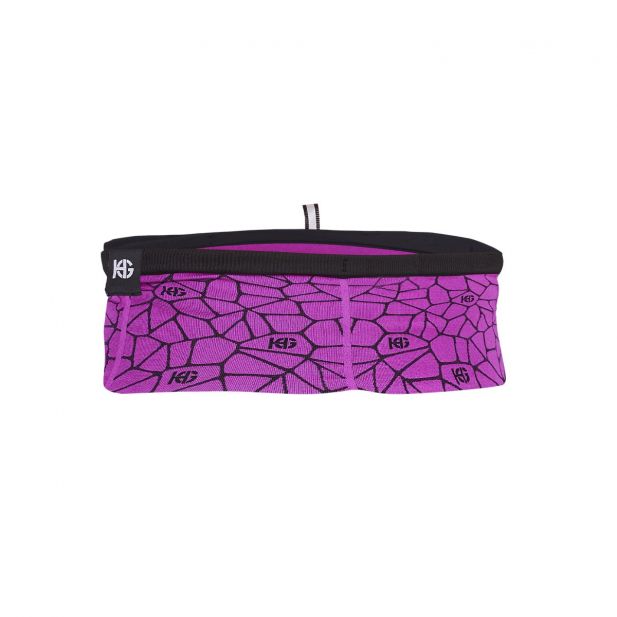 Faixa desportiva roxa com padrão geométrico preto e logótipo HB
