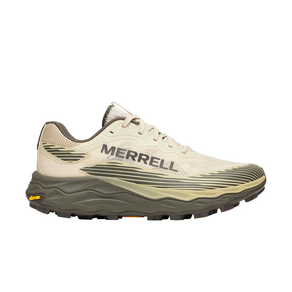 Ténis de corrida MERRELL bege com detalhes verdes e sola Vibram
