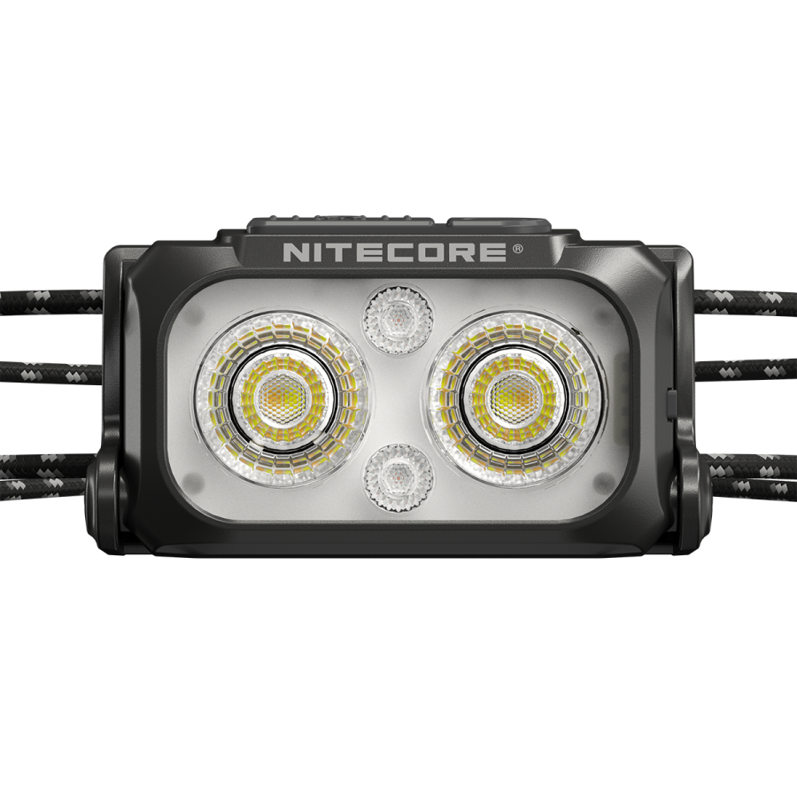 Lanterna frontal para cabeça NITECORE preta com duas lentes e LEDs