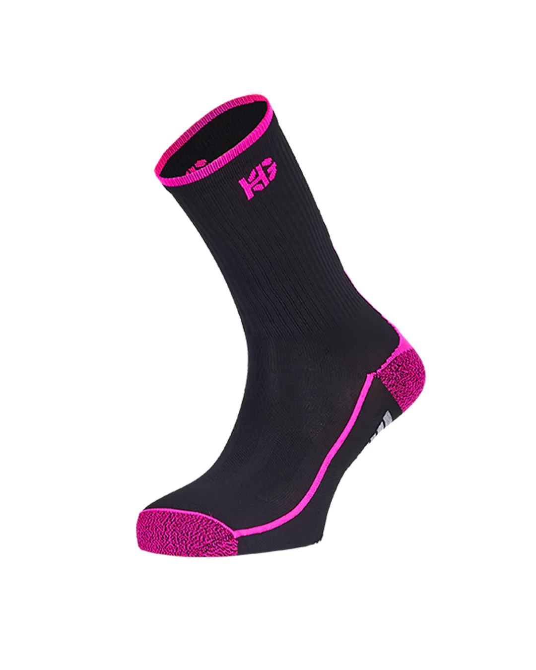 Meia desportiva preta com detalhes rosa e logótipo HB