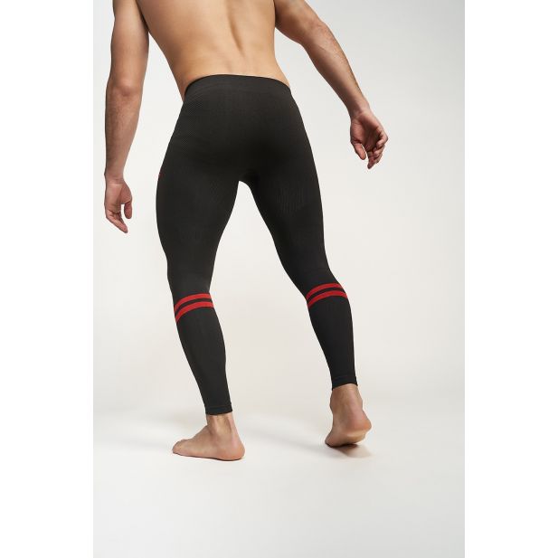 Calças justas pretas com riscas vermelhas para homem