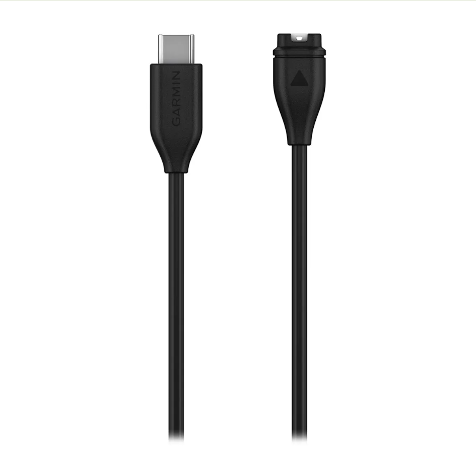 Cabo preto com conector USB-C e conector proprietário Garmin