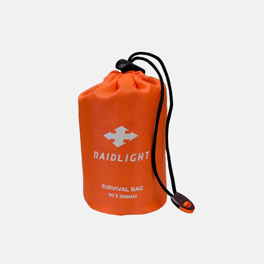 Saco laranja RaidLight com cordão preto e texto branco