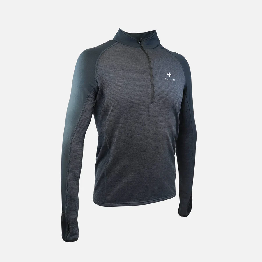 Camisola de manga comprida cinza com fecho e logo RAIDLIGHT