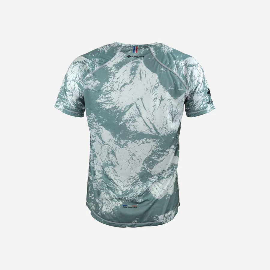 Camisola técnica de manga curta com padrão de montanhas em cinza e branco