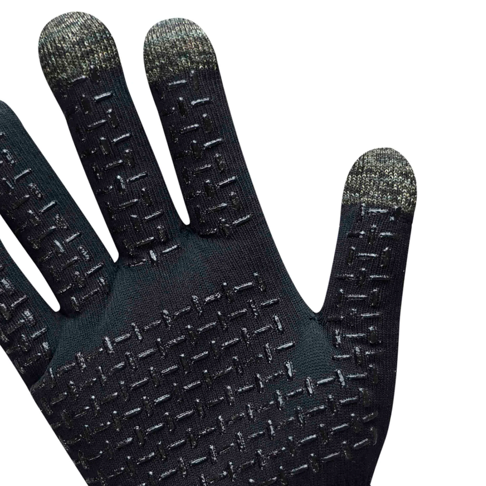 Luvas pretas com padrão antiderrapante e pontas cinza