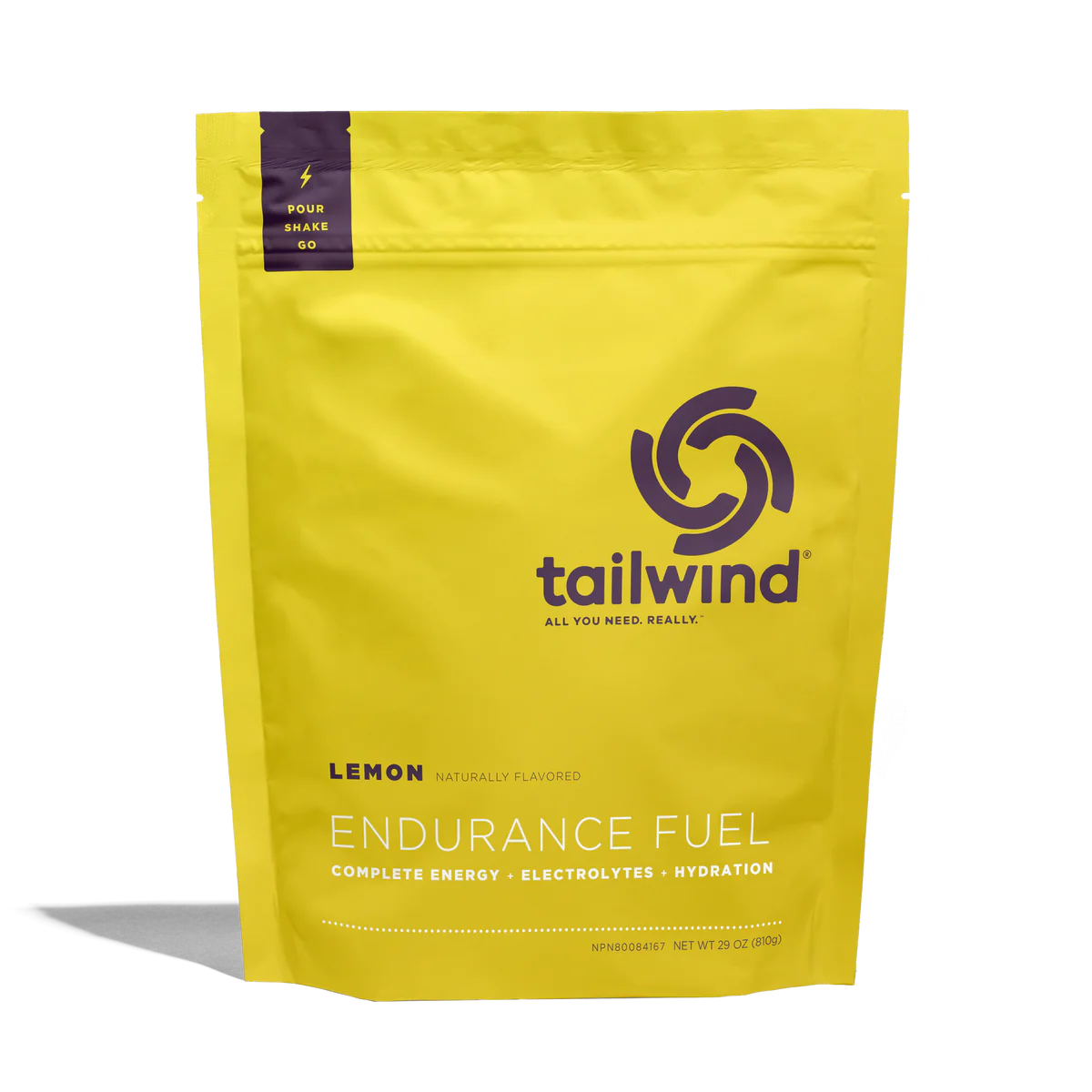 Saco amarelo de produto em pó Tailwind sabor limão para energia, eletrólitos e hidratação