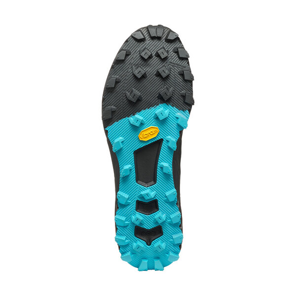 Sola preta e azul de sapato com etiqueta Vibram