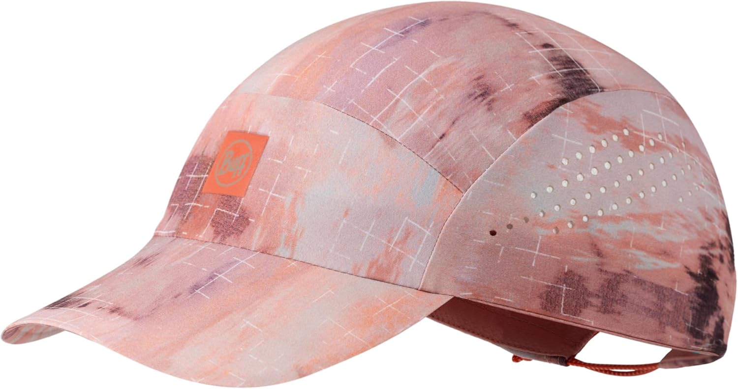 Boné desportivo rosa e preto com padrão abstrato