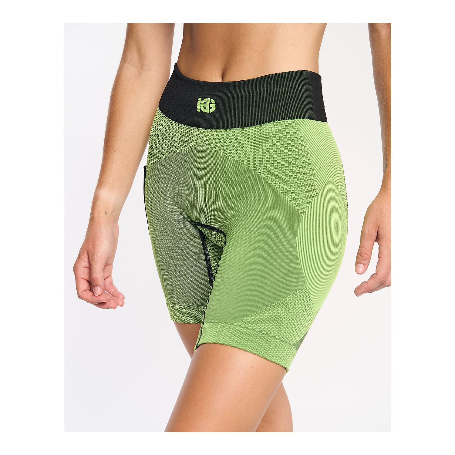 Calções justos de desporto verdes com cintura preta e logótipo KG