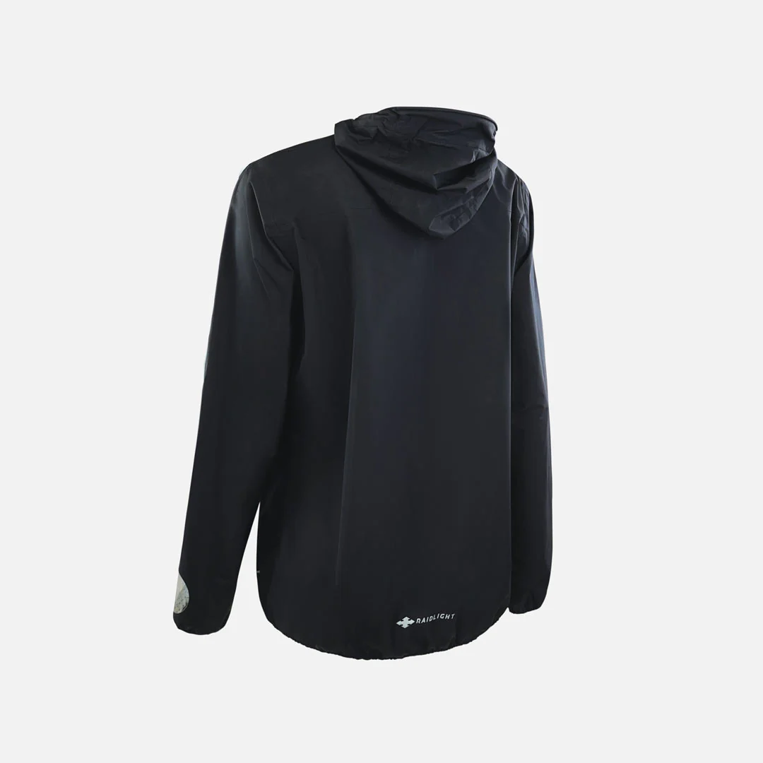 Casaco impermeável preto com capuz e manga comprida