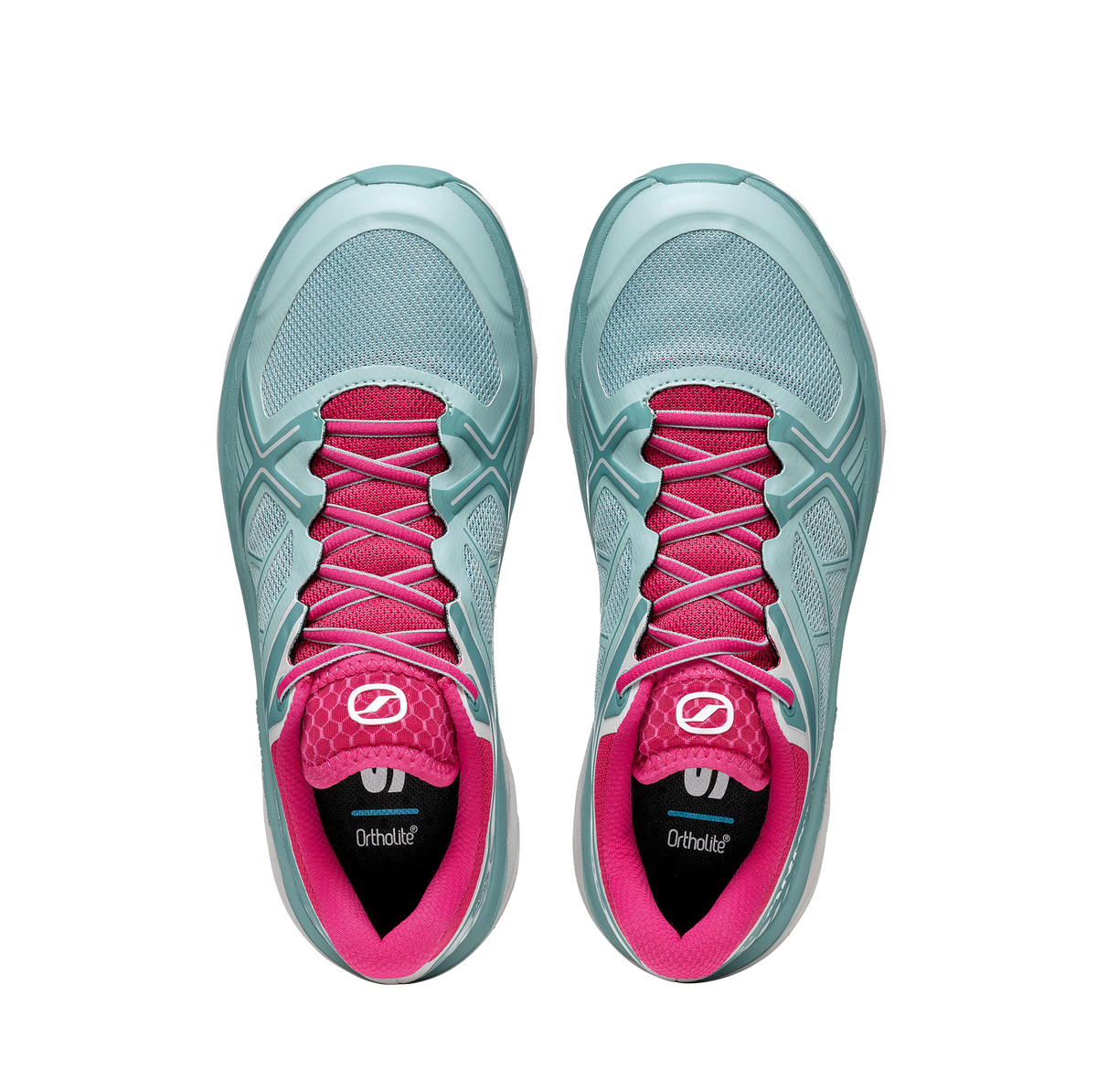 Sapatilhas desportivas azul claro e rosa com atacadores