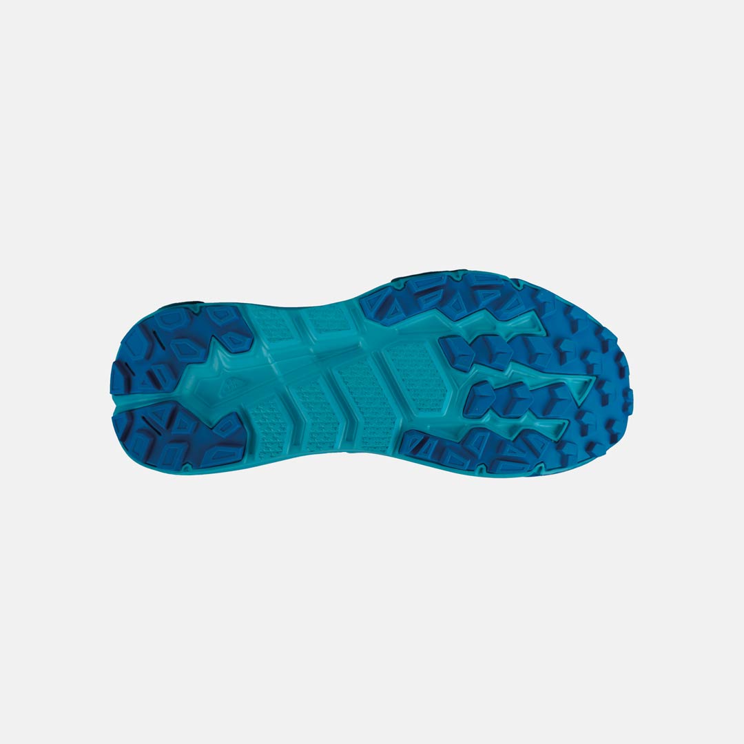 Sola de sapato desportivo azul e turquesa com padrão antiderrapante