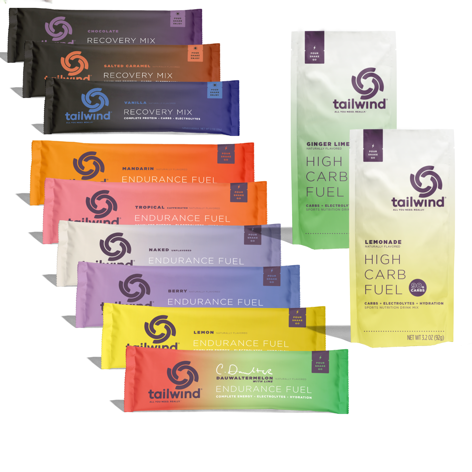 Pacotes coloridos de misturas de recuperação e combustível de resistência Tailwind